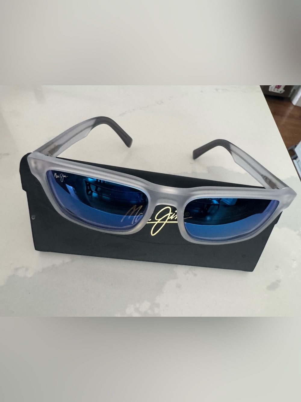 Maui Jim Frosted Gray Frame Sunglasses with Blue Lenses
